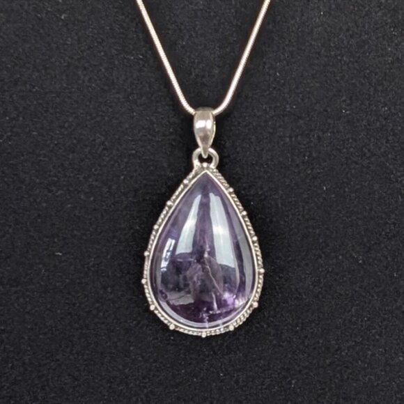 Vintage 925 Amethyst Cabochon Pendant - Picture 2 of 10